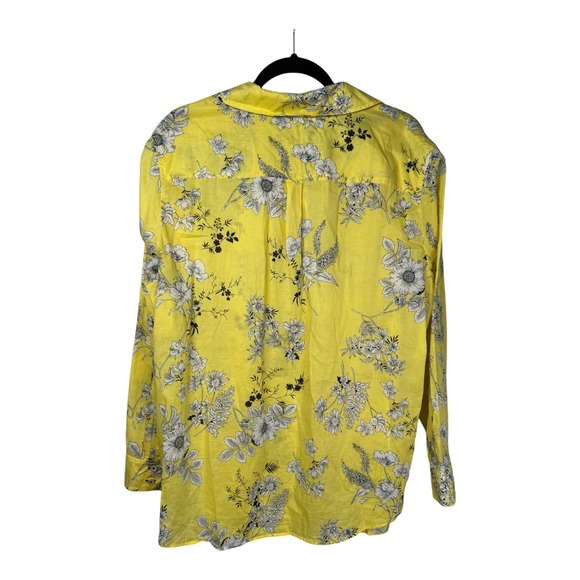 Talbots Womens 2X Top Yellow Floral Cotton Long Sleeve Lightweight Office Summer - Picture 7 of 12